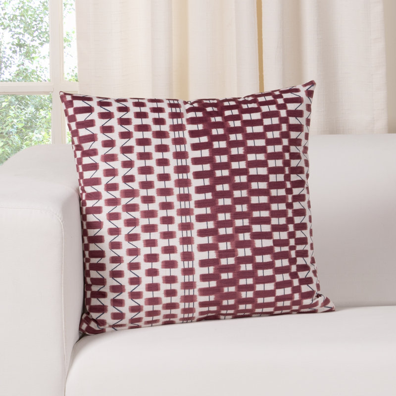 Oakden Geometric Pillow, Red, Polyester, Square 18"