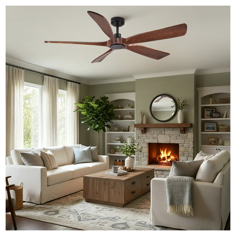 Ventilateur de plafond 60 pouces Modern Farmhouse avec pales en bois de noyer noir massif et finition noir mat