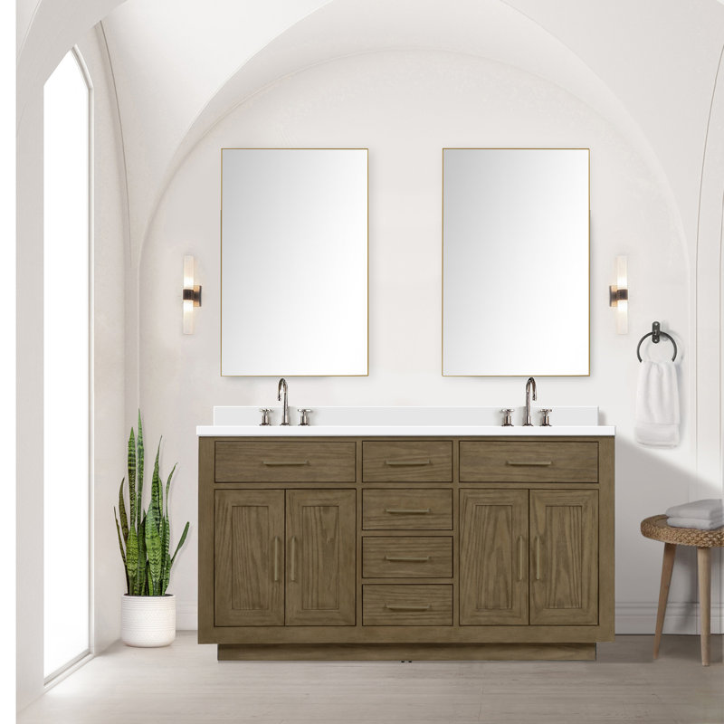Abbey 60" Grey Oak Double Vanity with White Quartz Top