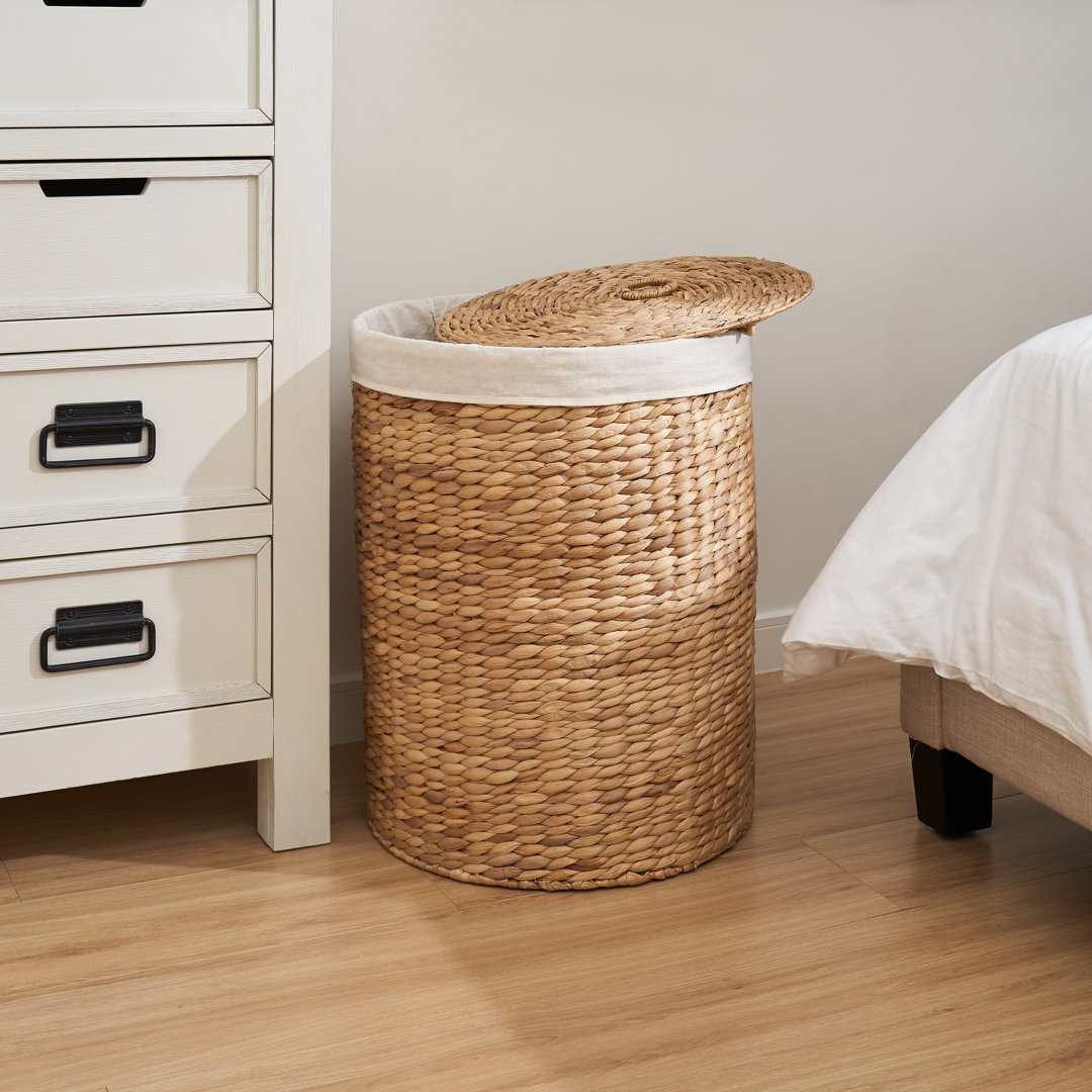 Ludmilla Round Tall Water Hyacinth Woven Wicker Lidded Laundry Sorter Hamper