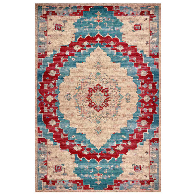 Gulustan Blue Oriental Machine Printed Cotton Polyester Area Rug, Rectangle 4' x 7'3"