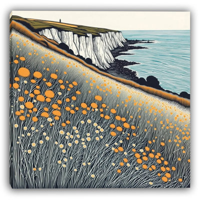 Golden Bluff – Wildflowers by the Coastal Cliffs Wrapped Canvas Wall Art