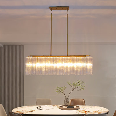 5-Light  Rectangular Linear Chandelier with Clear Textured Glass Tubes