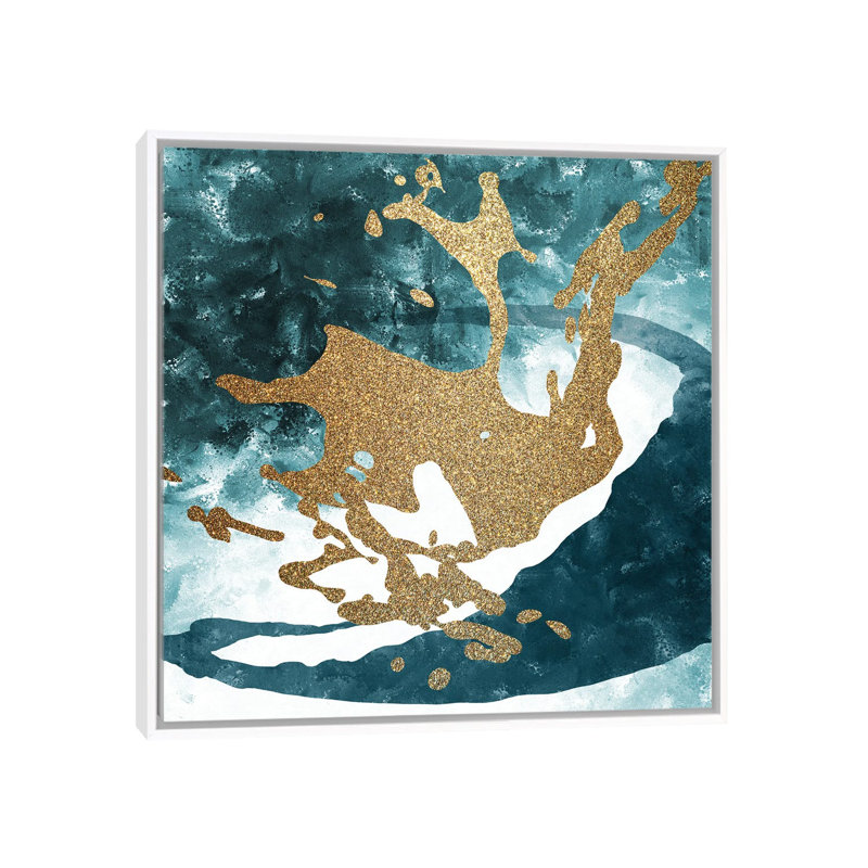 Teal Gold Splash I by Kimberly Allen - Painting on Canvas, White Framed, 66.04 cm H x 66.04 cm W