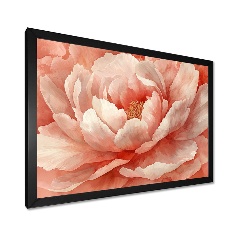 Pivoine rose rougissante - pivoines, art mural, H 12 po x l 20 po, Cadre simple noir