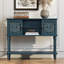 Console 42 po en bois sculpté avec armoires et tablettes, pieds en bois massif pour entrée, bleu-143379462