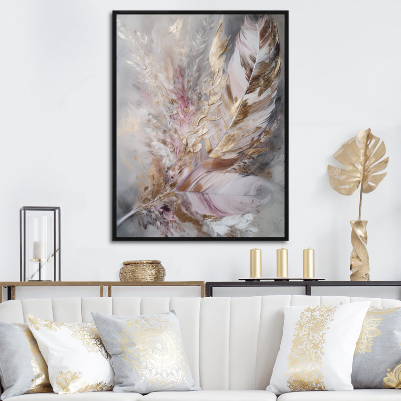 «Langworthy Pink Feather Boho Majesty I», reproduction sur toile, H 32 po x l 16 po x P 1 po, Cadre flottant noir