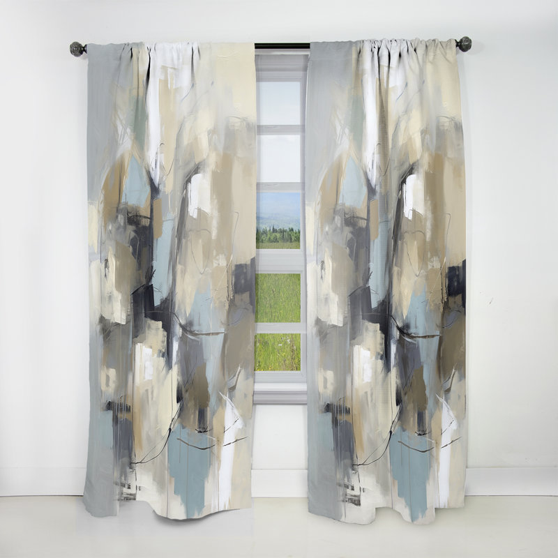 Beige et gris non lié créativité I - rideau à peindre - velours obscurcissant - 1 panneau, L 52 po x L 84 po