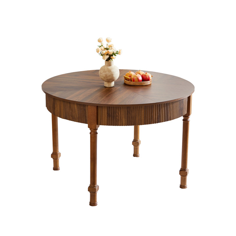 47.24'' Farmhouse Round Dining Table With Drawer, Walnut