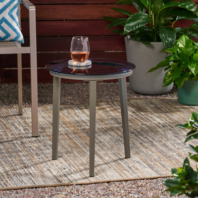 Table d'appoint en verre trempé gris, 15,42 po X 18,24 po, 8,09 lb, corps gris pour l'extérieur, profondeur, hauteur, lb