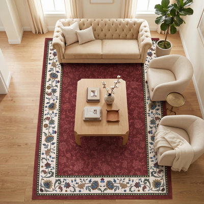 Tapis lavable rétro à motif floral rétro, tapis lavable à la machine antidérapant pour salon, chambre à coucher, vestibule