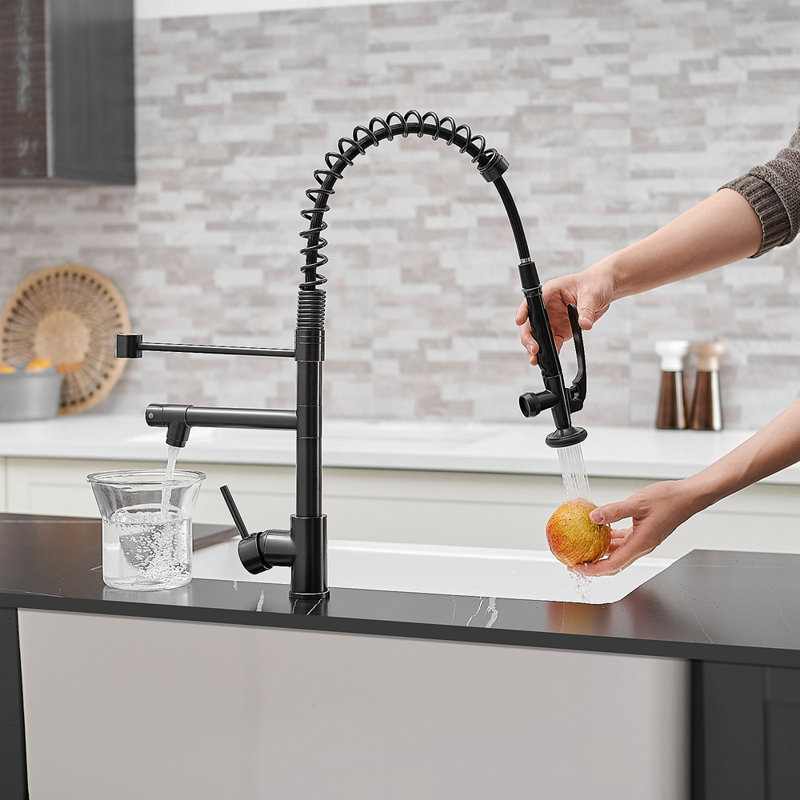 Commercial Kitchen Faucet With Pull Down Sprayer, Single Handle Single Lever Kitchen Sink Faucet, Oil-Rubbed Bronze