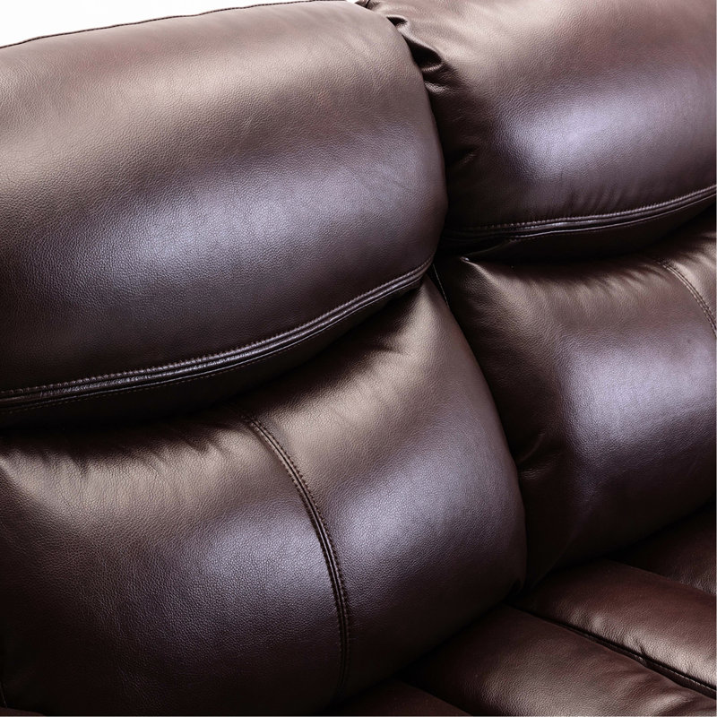 Fauteuil inclinable manuel en cuir pour le salon, cuir respirant, brun foncé, siège à deux couches avec ressorts ensachés, siège en éponge haute densité, dossier en mousse, bois massif et structure en métal, rangement