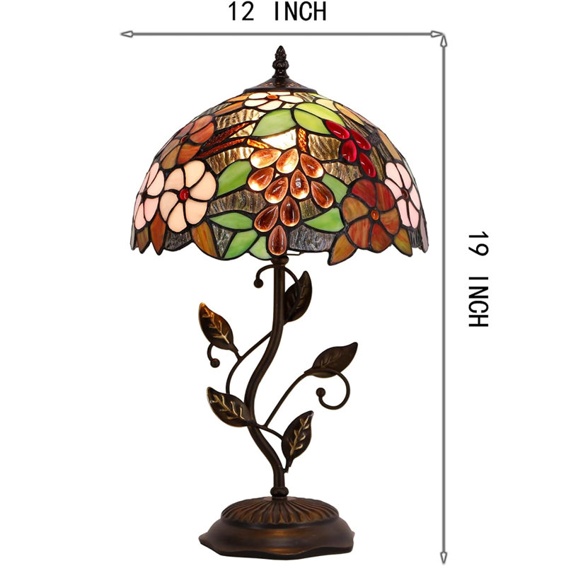Lampe de table Tiffany Lampe de table vitrail de style raisin mauve 12 x 12 x 19 pouces avec base en feuille de métal pour le salon