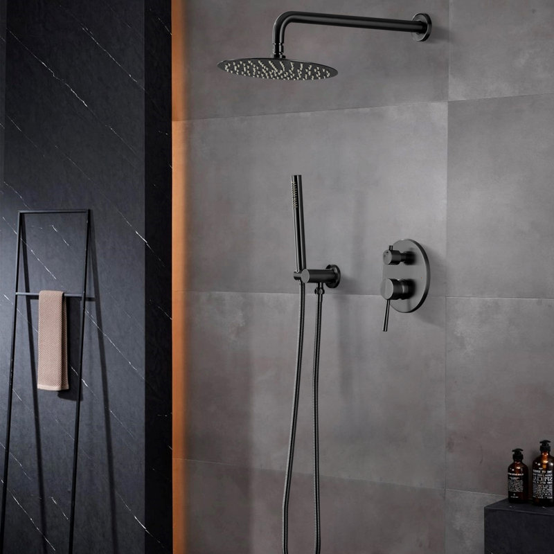 Système de douche à pluie, ensemble de douche mural pour salle de bain avec pomme de douche à pluie 10 ", Noir mat
