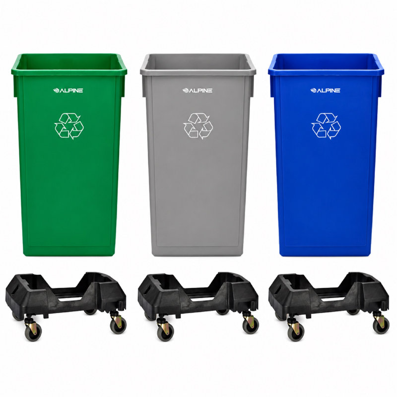 Poubelle commerciale de recyclage de 23 gallons avec chariot, Bleu et noir