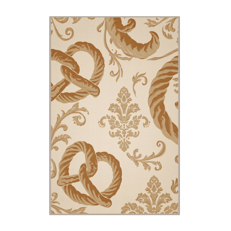 Machine Washable Kirkwood Pretzel Classic Damask Rug in Beige – Beige Binding, 2x3