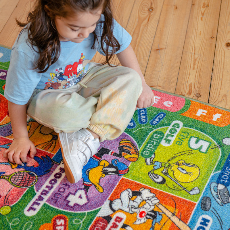 Looney Tunes Educational Hopscotch Kids Rug with ABCs and Numbers