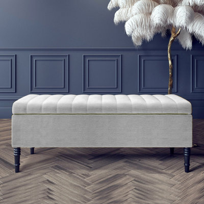 Paris Striped Ottoman Storage Bench - Upholstered Naples Shoes Bench with Black Turned Wooden Legs