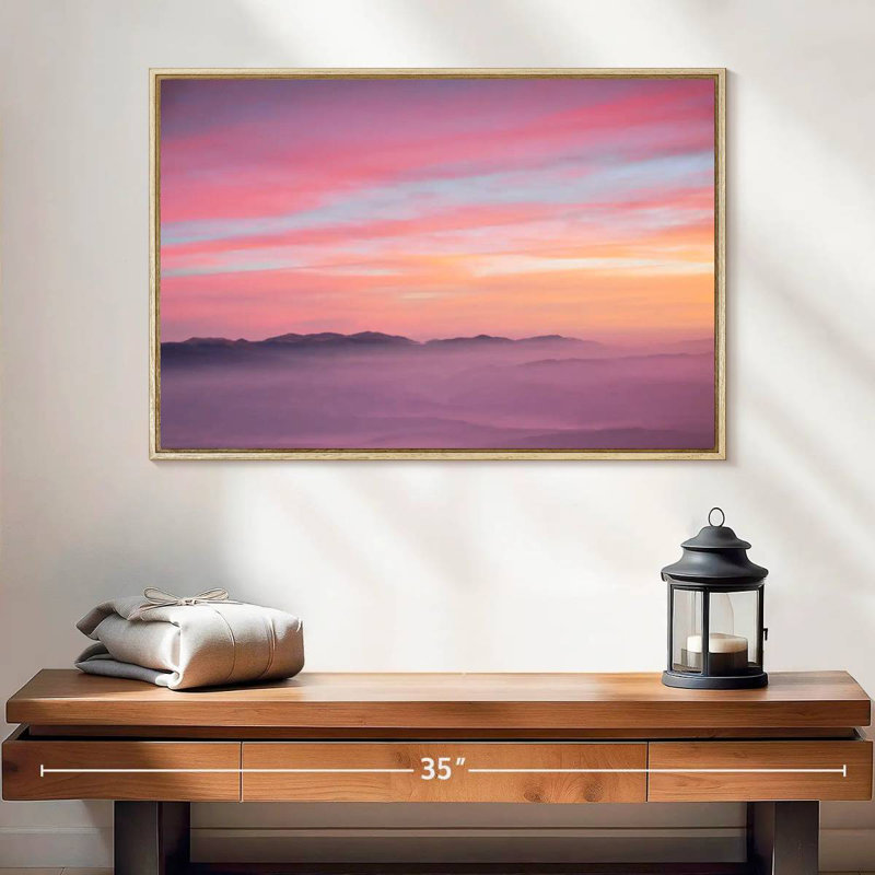 Lever de soleil rose, Cadre flottant en bois naturel, 25 po x 17 po