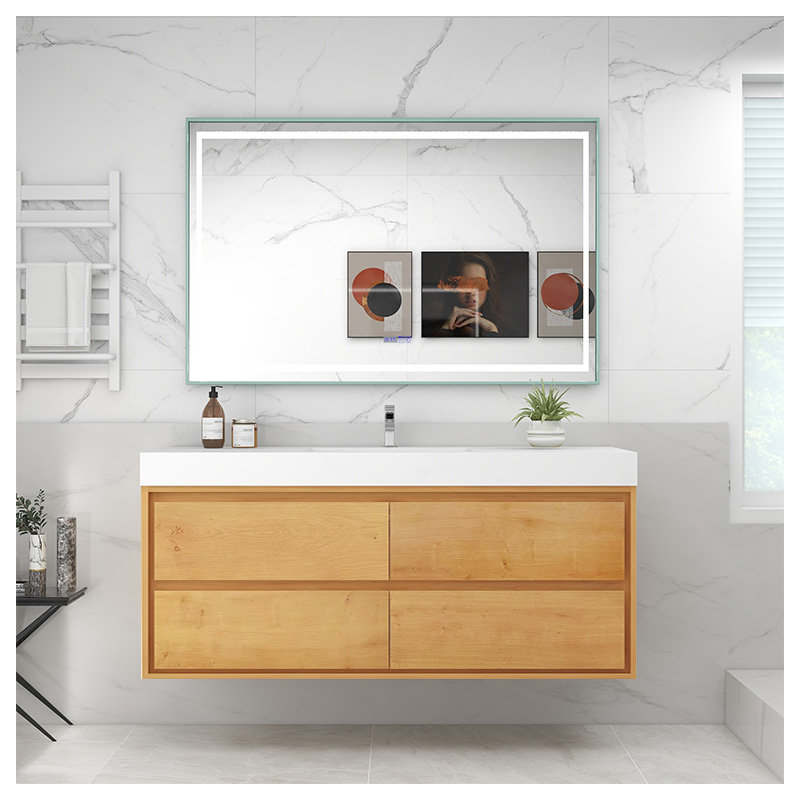 Azden 60" Wall-Mounted Single Bathroom Vanity Set, Light Oak