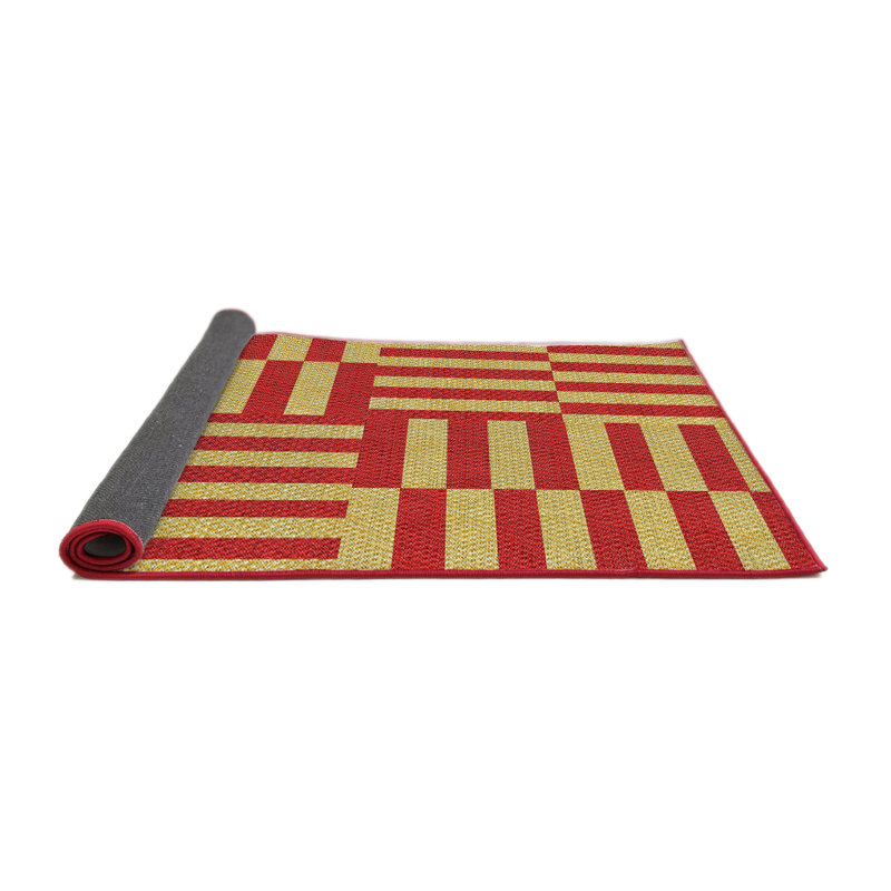 Tapis décoratif rouge à motif géométrique Puleo, Rond 4 pi