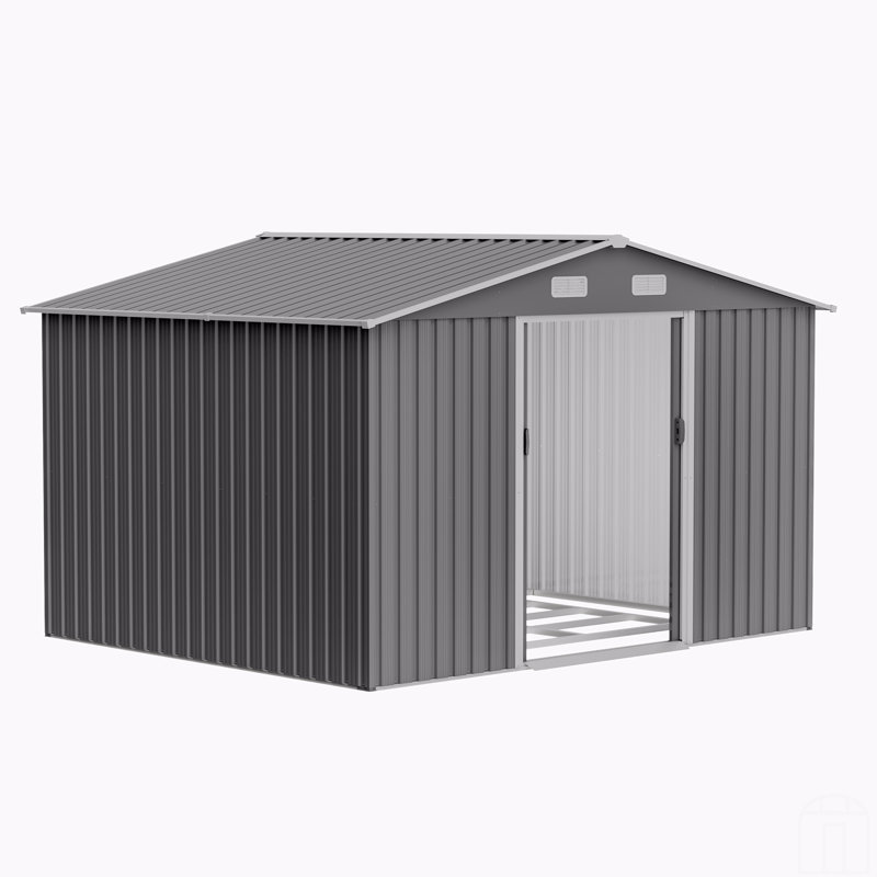 10X8 FT Outdoor Tool Storage Shed With Metal Foundation & Lockable Doors,  All Weather Metal Sheds, Black