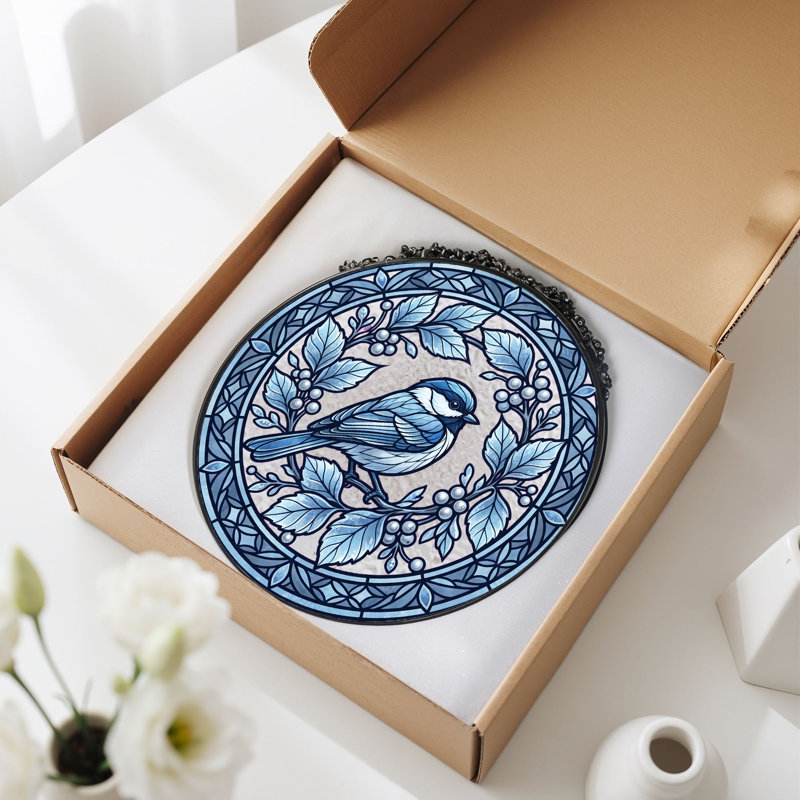Panneau de vitrail Blue Bird, 7,8 H, 7.8"H