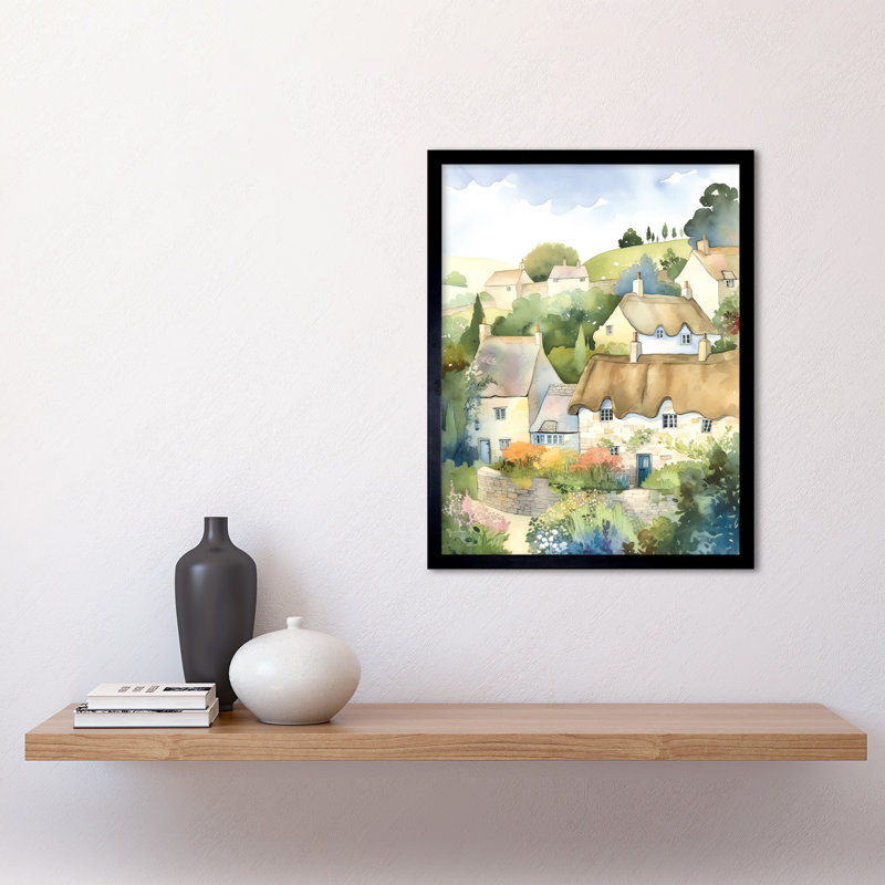 Natarbora Thatched Roof Cottage House Village In Soft Pastel Colours - Single Picture Frame Print