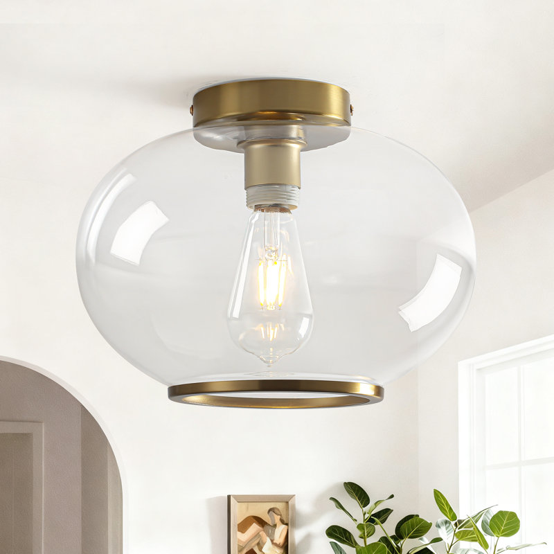 Plafonnier semi-encastré 11,81 po 1 lumière, Or brossé