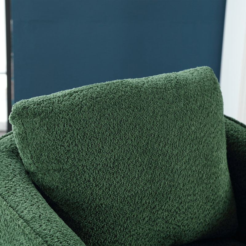 Upholstered Swivel Barrel Chair, Green Boucle