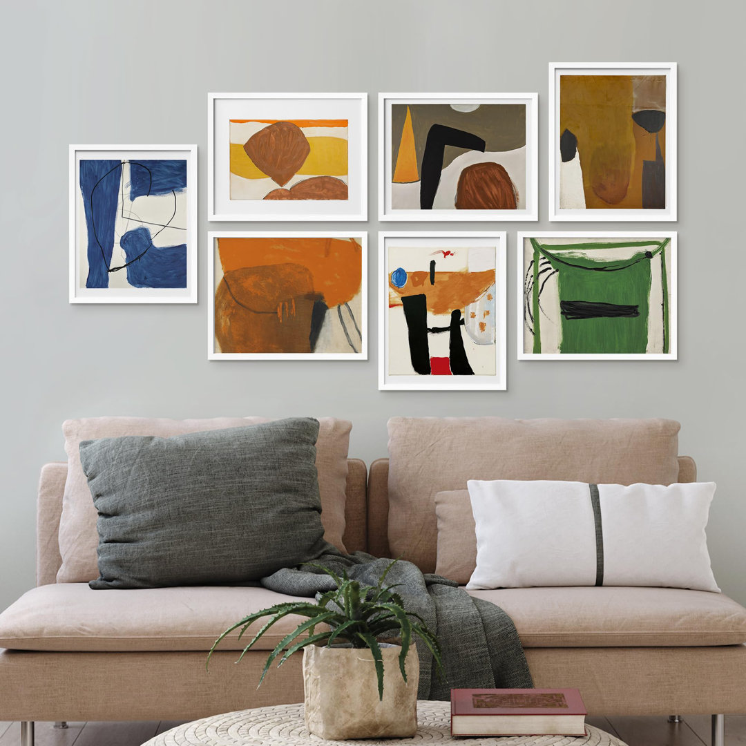 " Multicolor Colorful Mid-Century Grunge Paint Stroke Abstract Geometric " 7 - Pieces SIGNLEADER Overall 