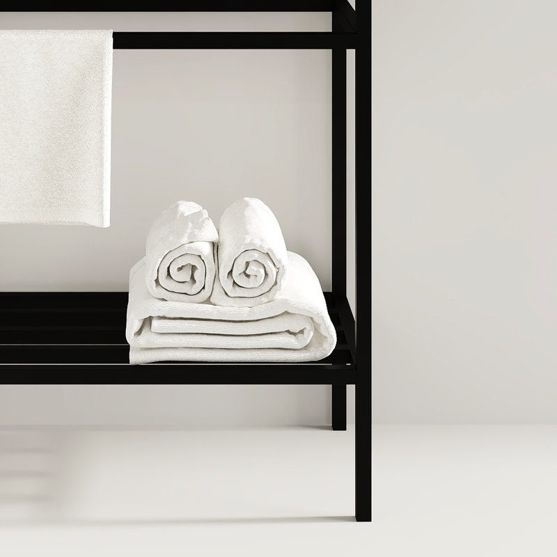 Meuble-lavabo de salle de bain - Lavabo en céramique 24 po en console mauve noire avec étagère glaçure moderne, console autoportante, pieds en fer, beaucoup de rangement