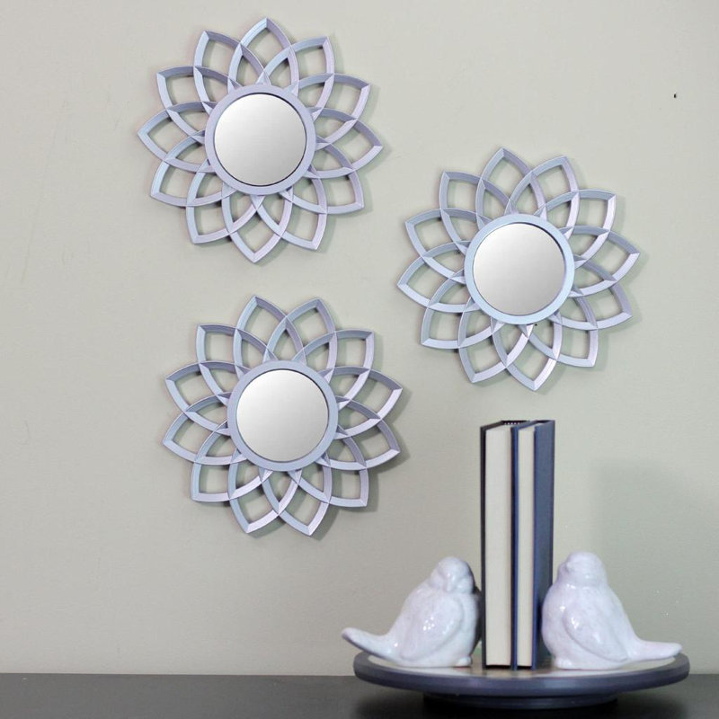 Matte Arched Floral Mirrors Wall Decor 10", Silver, 10" H x 10" W x 0.5" D