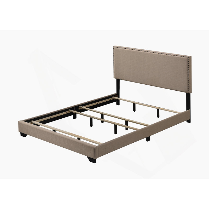 Grand lit en tissu Leandros, Beige