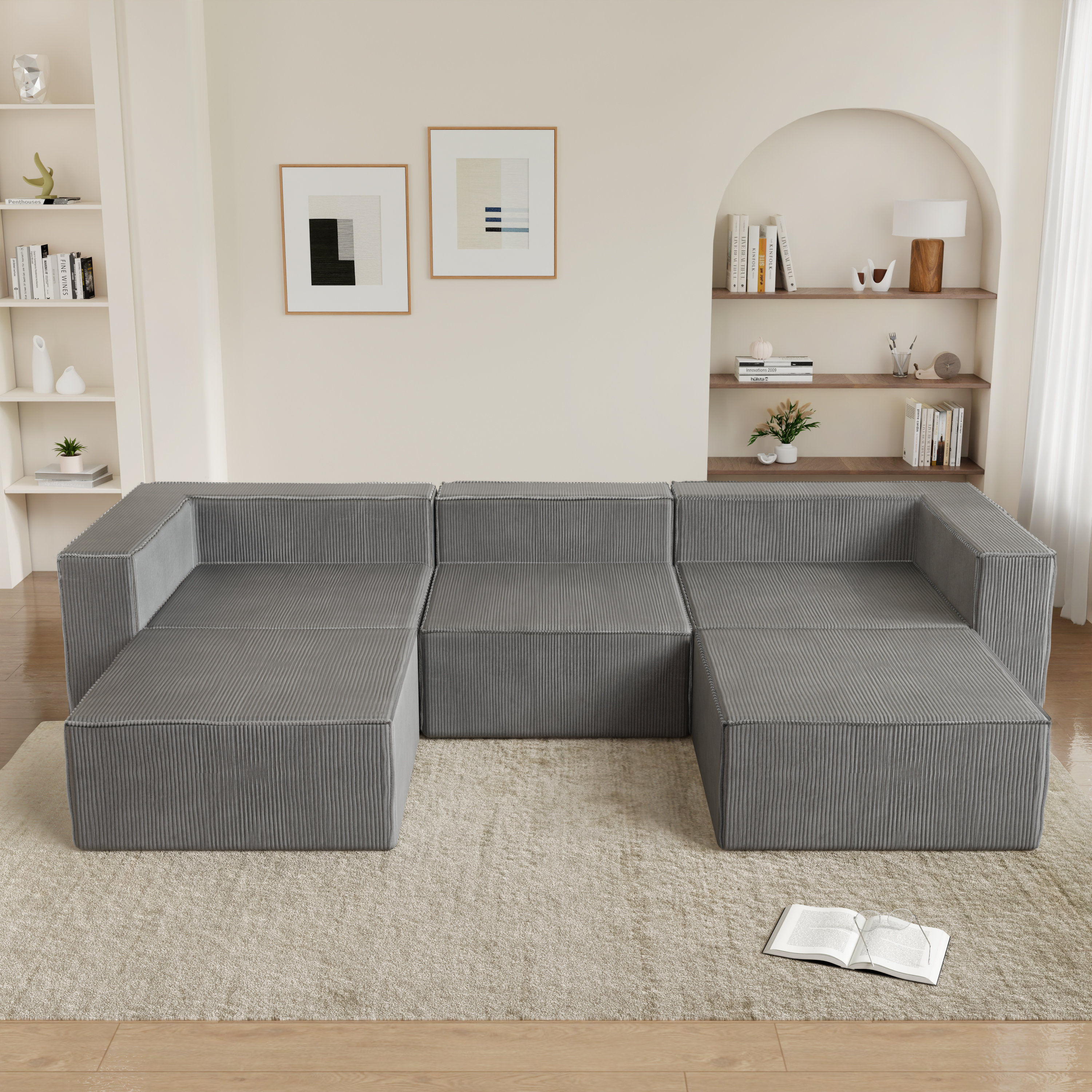 39" Luxury Corduroy Right Armrest Compression Module Couch For Living Room