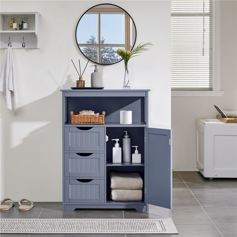 Brigit Free-Standing Bathroom Cabinet with Adjustable Shelf, 3 Drawers and a Niche, White, 34.1" H x 22" W x 12" D