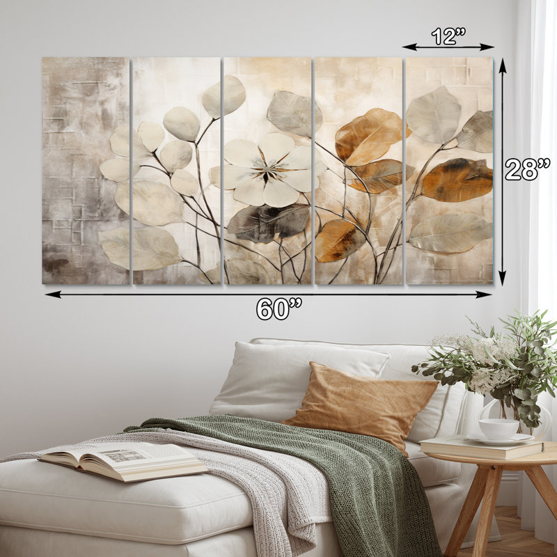 «Beige Botanical Impressions III», ensemble d'art mural abstrait en botanique