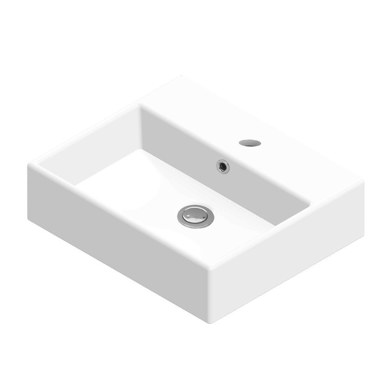 WS Bath Collections Quattro 16.5'' Matte White Ceramic Rectangular Bathroom Sink with Overflow, Single 