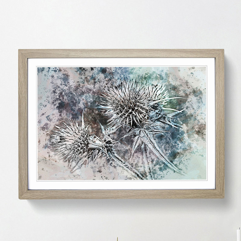 Thistle Flower in Abstract - Framed Print, 50cm H x 76cm W x 2cm D, Oak