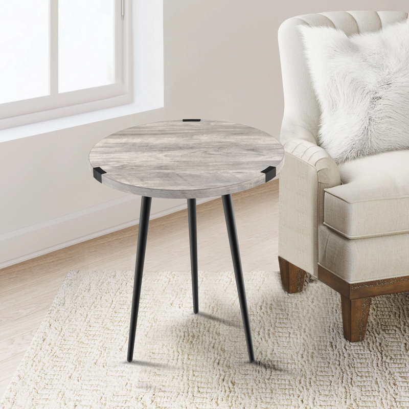 Chantay Round End Table with 3 Legs, Wash Grey