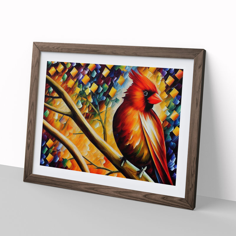 Cardinal Bird Vol.4 Abstract - Single Picture Frame Painting, 46cm H x 64cm W x 2cm D, Walnut Framed