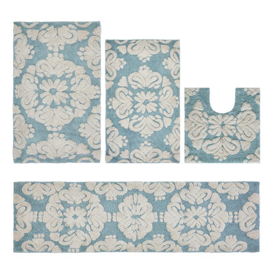 Ensemble de tapis pour salle de bain 100% coton 1885 GSM Chemash Premium, certifié OEKO-TEX®, envers en latex antidérapant, tapis de bain touffetés moelleux et tapis de contour pour douche, baignoire, meuble-lavabo, lavabo et toilette, super absorbant, machine Lavable, bleu