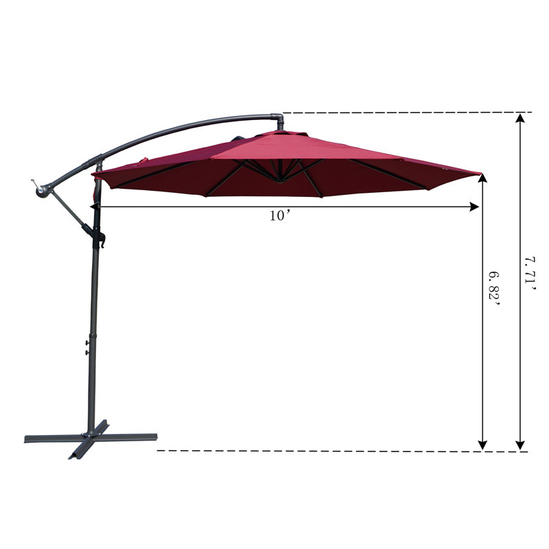 Grand parasol suspendu en porte-à-faux 10 'de style marché pour table de balcon d'extérieur, Bourgogne