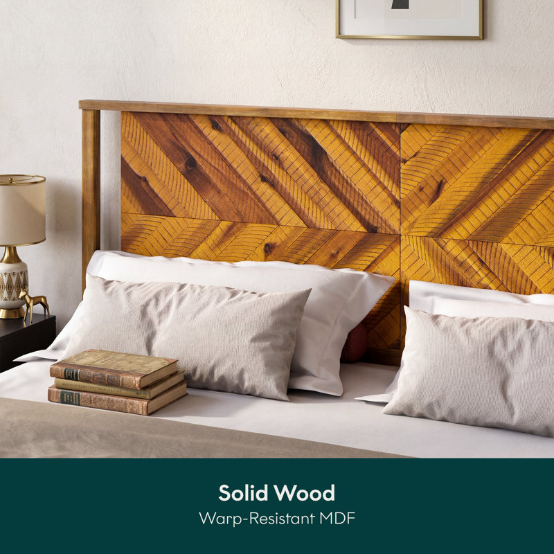 Vivian Solid Wood Headboard, Queen, Rustic Golden Brown