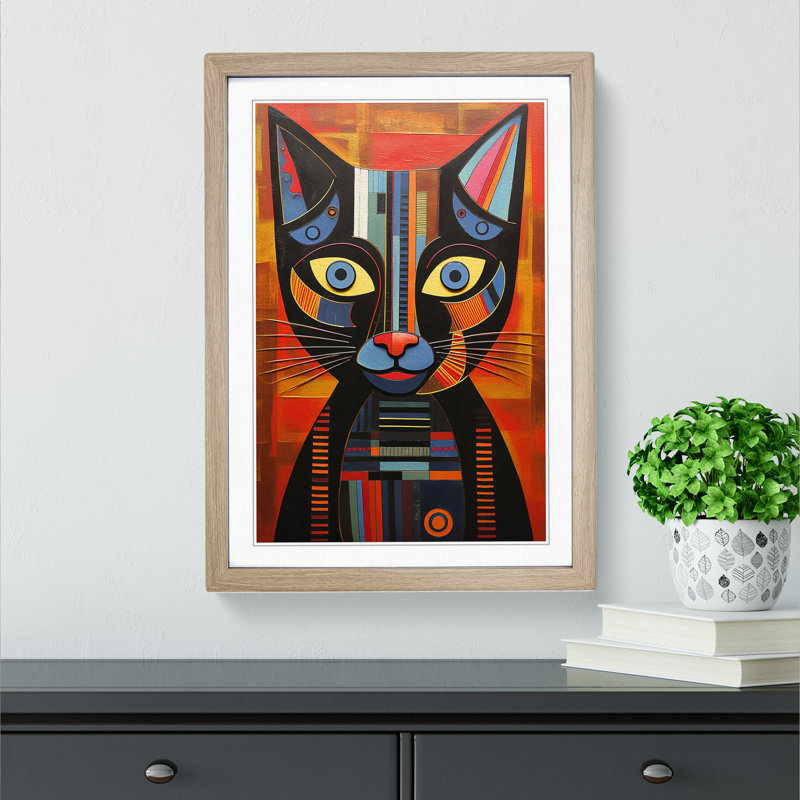Egyptian Cat Constructivism No.3 - Framed Print, 64" H x 46" W x 2" D, Oak
