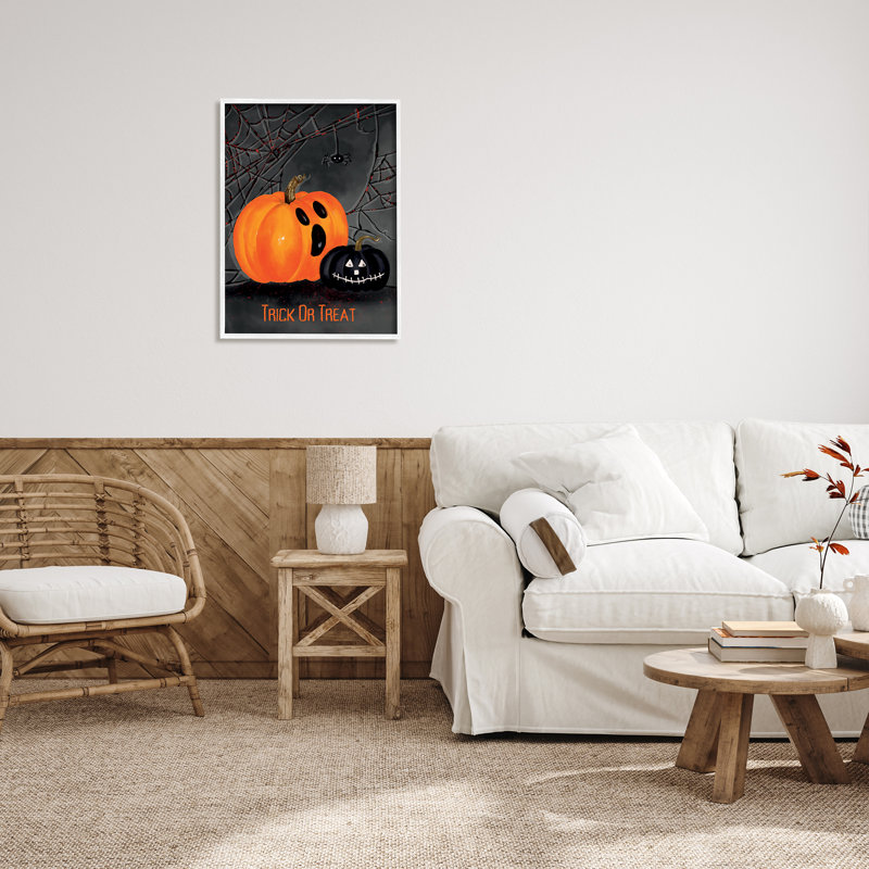 Impression Jack-O-Lantern sur bois par Amy Hall, H 30 po x l 24 po x P 1,5 po, Giclée encadrée blanc bord de mer