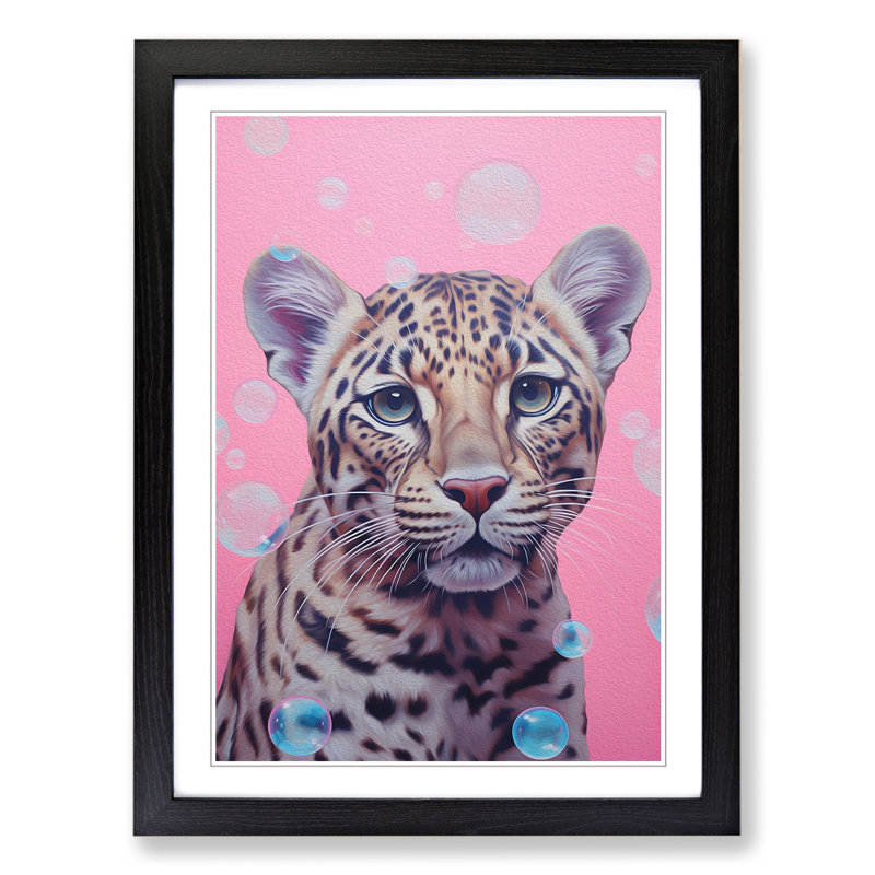 Leopard Bubble Gum Painting - Framed Print, Black, 46cm H x 34cm W x 2cm D