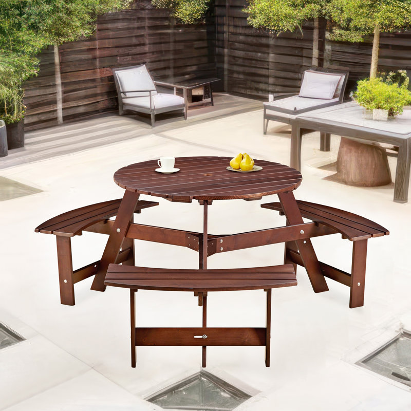 Outdoor 6 person picnic table, Brun