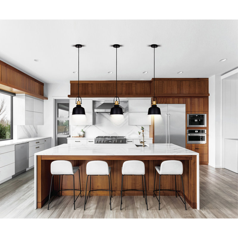 9" Black Pendant Light – Farmhouse Industrial Dome Fixture with 1-Light E26 Bulb Base for Kitchen Island or Dining Room – Adjustable Hanging Height, LED Compatible
